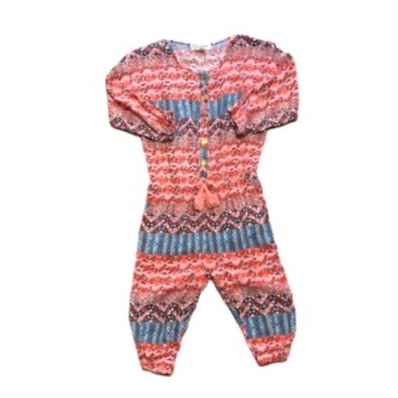 Jessica Simpson One-Piece Jumpsuit Peach Orange Turquoise Geometric Size 12-18M - Picture 6 of 14